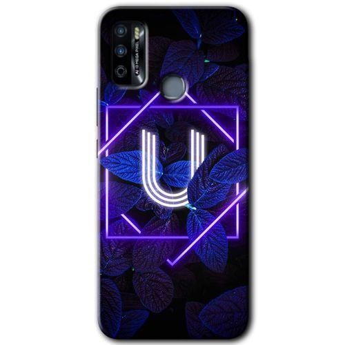 İnfinix Hot 9 Play Kılıf HD Desen Baskılı Arka Kapak - Dark Neon Yaprak U Harfi