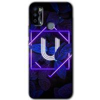 İnfinix Hot 9 Play Kılıf HD Desen Baskılı Arka Kapak - Dark Neon Yaprak U Harfi