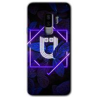 Samsung Galaxy S9 Plus HD Baskılı Kılıf + 9D Tam Ekran Koruyucu - Dark Neon Yaprak Ü Harfi