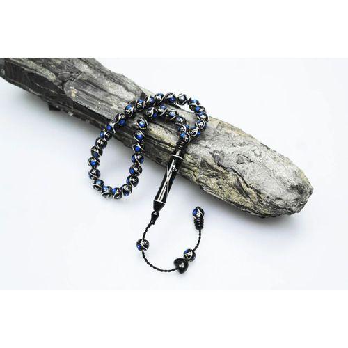 Oltu Taşı Bürokrat Boy Üçlü Çeşmi Bülbül Mavi İşlemeli Tespih