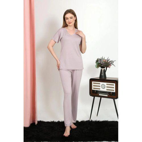 Kadın Kısa Kol Pamuk Penye Pijama Takım Pudra