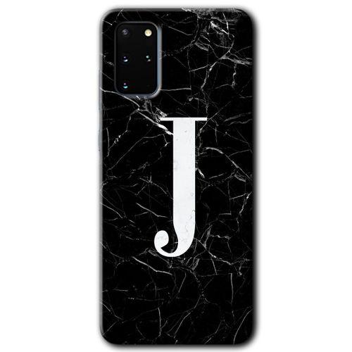Galaxy S20 Plus Kılıf HD Desen Baskılı Arka Kapak - Siyah Mermer Desenli J Harfi + Kırılmaz Cam
