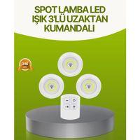 Uzaktan Kumandalı 3 Lü Kablosuz Led Spot Lamba Seti Yapışkanlı Pratik Kullanım