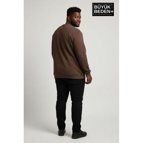Erkek Büyük Beden Yelken Baskılı Bisiklet Yaka ince Sweatshirt SPR26BSW956-11