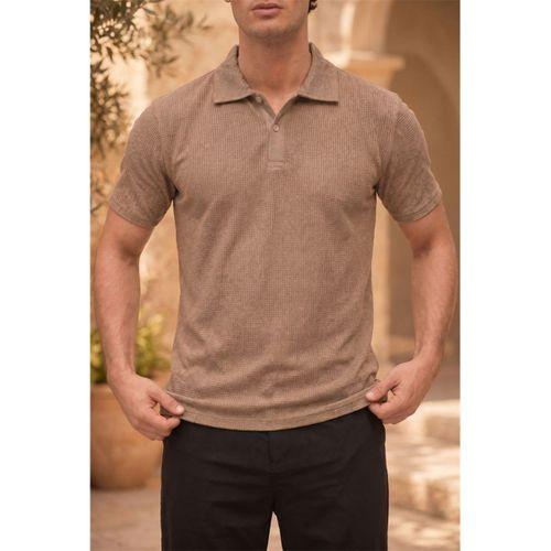Evenor Kabartma Desenli Polo Yaka Düğmeli Relaxed FitYumuşak İnce Erkek T-Shirt  - Kahve