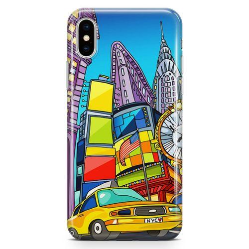 Apple iPhone XS Kılıf Nyc Taxi Manthattan Arka Kapak Koruma Desenli Full Koruyucu