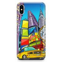 Apple iPhone XS Kılıf Nyc Taxi Manthattan Arka Kapak Koruma Desenli Full Koruyucu