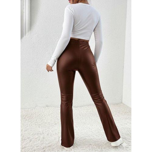 Kadın Yüksek Bel önden Yırtmaçlı Deri Tayt