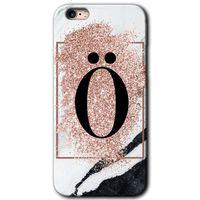 iPhone 6 Kılıf Kapak - Pembe Mermer Desenli Ö Harfi +Hayalet Ekran Yandan Gözükmez