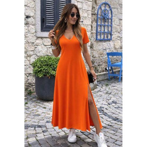 Kadın Kısa Kollu V Yakalı Maksi Boy Viskon Elbise