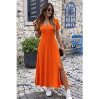 Kadın Kısa Kollu V Yakalı Maksi Boy Viskon Elbise