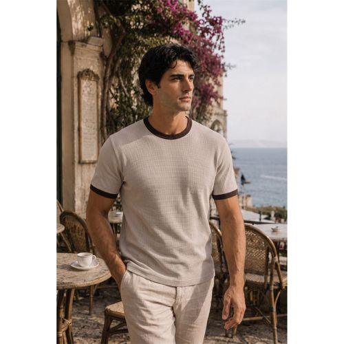 Miyazaki Regular Fit %100 Pamuk Waffle Box Bisiklet Yaka Erkek T-Shirt - Çakıl Taşı