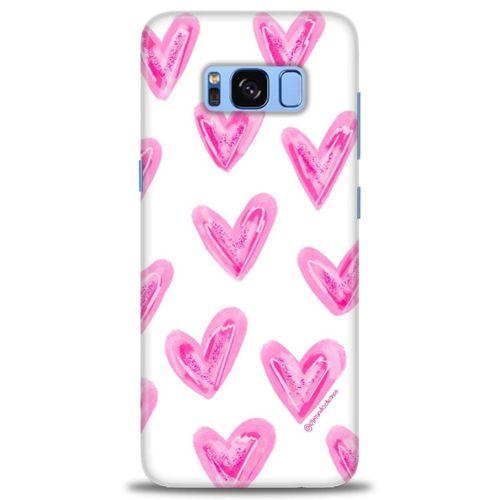 Samsung Galaxy S8 Plus Kılıf HD Baskılı Kılıf - Pembe Kalpler + Tam Ekran Koruyucu
