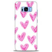 Samsung Galaxy S8 Plus Kılıf HD Baskılı Kılıf - Pembe Kalpler + Tam Ekran Koruyucu