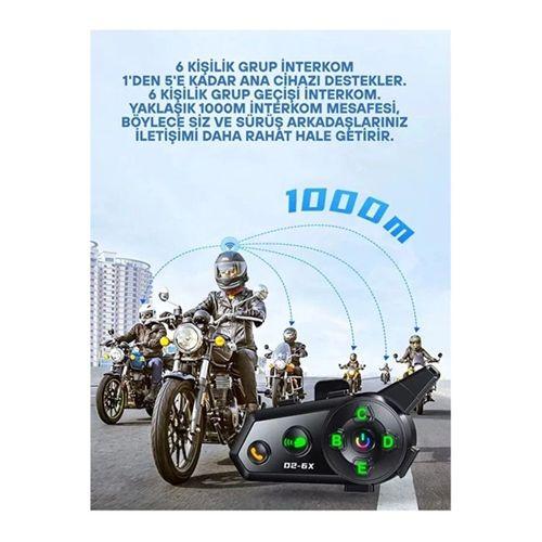 D2-6x 1000m Mesafeli 6 Kanallı İntercom Bluetooth Motosiklet Kask Kulaklığı İntercom Kulaklık