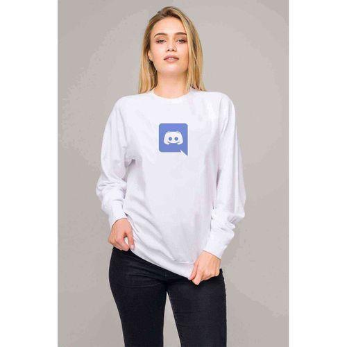Discord Logo Baskılı Beyaz Kadın Sweatshirt