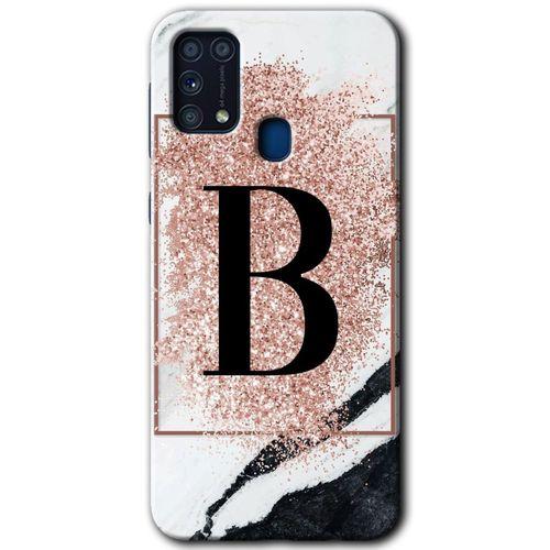Samsung Galaxy M31 Kılıf Baskılı Kapak - Pembe Mermer Desenli B Harfi +Tam Kaplayan Mat Seramik