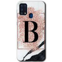 Samsung Galaxy M31 Kılıf Baskılı Kapak - Pembe Mermer Desenli B Harfi +Tam Kaplayan Mat Seramik