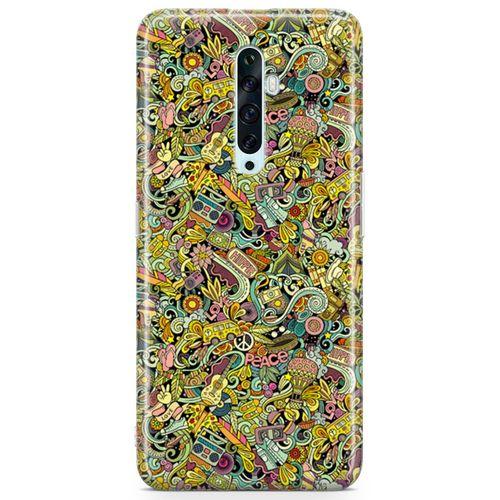 Oppo Reno2 Z 2019 Kılıf Hippie Doodle Arka Kapak Koruma Desenli Full Koruyucu