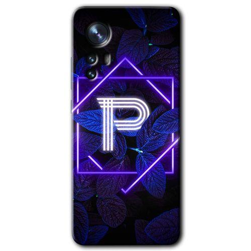 Potkal Hediye Fabrikası Xiaomi Mi 12 Pro Kılıf HD Desen Baskılı Arka Kapak - Dark Neon Yaprak P Harfi