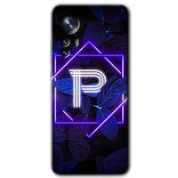 Potkal Hediye Fabrikası Xiaomi Mi 12 Pro Kılıf HD Desen Baskılı Arka Kapak - Dark Neon Yaprak P Harfi