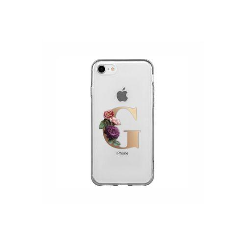 iPhone 7 Şeffaf Kılıf Gold Renkli Çiçekli G Harfli Desenli
