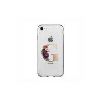 iPhone 7 Şeffaf Kılıf Gold Renkli Çiçekli G Harfli Desenli