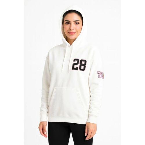 Üç İplik Kapüşonlu Ön Ve Arka Baskılı SweatShirt Hoodie - Beyaz