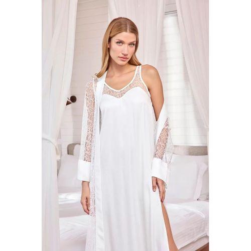 Dantelli Ve Dekolteli Saten Sabahlık Takımı