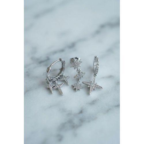 Kutup Yıldızı Model Gümüş Renk 3 lü Küpe Set