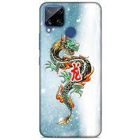 Oppo Realme C15 Kılıf Dragons (29) Arka Koruma Kılıfı Tatoo Mavi Ejderha