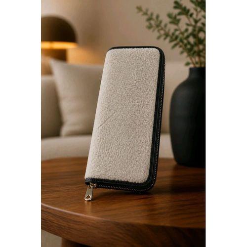 Monalisa Home Antrasit Peluş Tasarım Fermuarlı Cüzdan