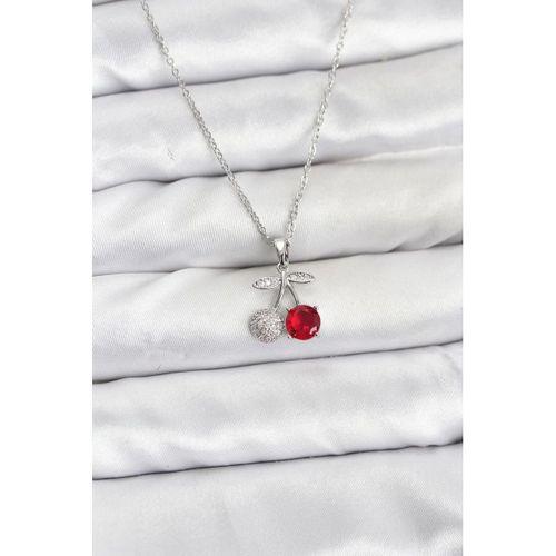 316L Çelik Zincir Gümüş Renk Kiraz Model Zirkon Taşlı Kadın Kolye