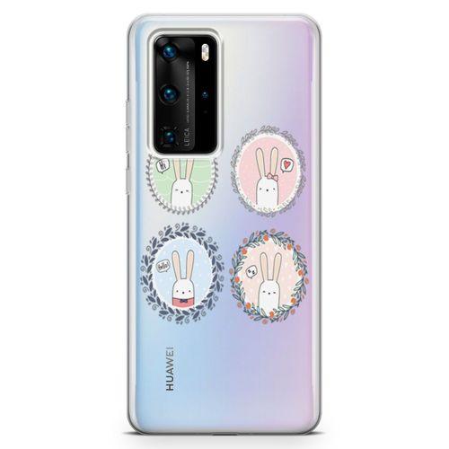 Huawei P40 Pro Kılıf Gülen Tavşanlar Arka Kapak Koruma Desenli Full Koruyucu
