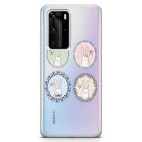 Huawei P40 Pro Kılıf Gülen Tavşanlar Arka Kapak Koruma Desenli Full Koruyucu