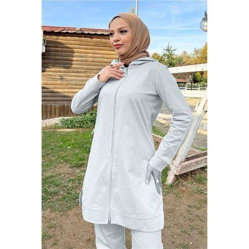 Fermuarlı Kapşonlu İkili Sade Basic Eşofman Spor Takımı - 03052.008 - Gri
