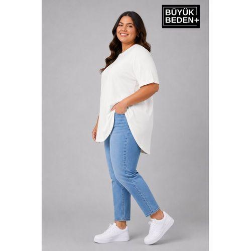 Süperlife Büyük Beden Kadın Bisiklet Yaka Basic Oval Etek Detalylı 3xl-6xl Uzun Tunik SPR26BTSK502