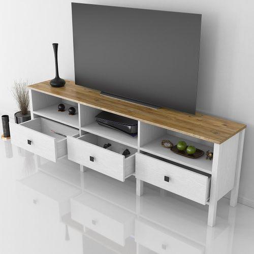 Venezia 3 Çekmece 3 Bölmeli Ahşap Ayaklı Tv 150 Cm Tv Ünitesi - Minifiksli - Wood Beyaz