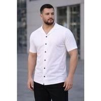 Erkek Waffle Kumaş Kısa Kollu Düğmeli Açık Yaka Regular Fit Gömlek - Beyaz