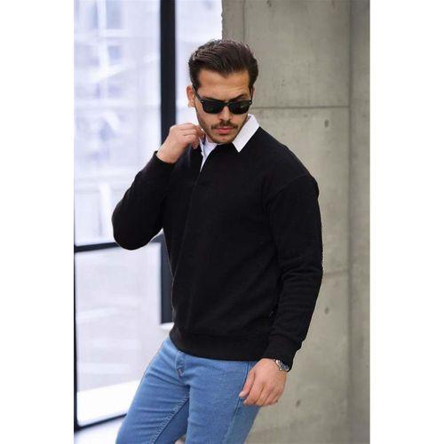 Polo Yaka Selanik Örme Kumaş Erkek Sweatshirt - Siyah