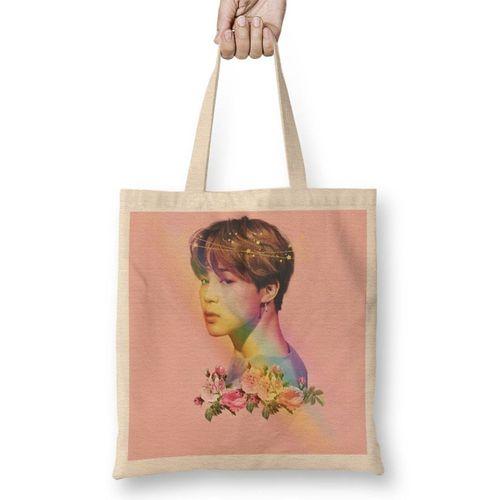 Bts Jimin Çiçekli Bez Çanta Uzun Saplı