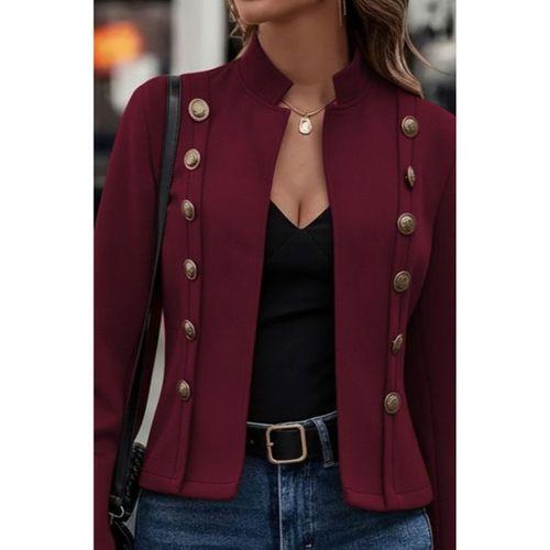 Kadın Uzun Kollu Hakim Yaka Yanlardan Düğmeli Kısa Süet Ceket