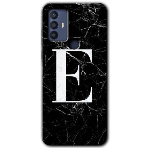 TCL 30 SE Kılıf HD Desen Baskılı Arka Kapak - Siyah Mermer Desenli E Harfi
