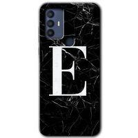TCL 30 SE Kılıf HD Desen Baskılı Arka Kapak - Siyah Mermer Desenli E Harfi
