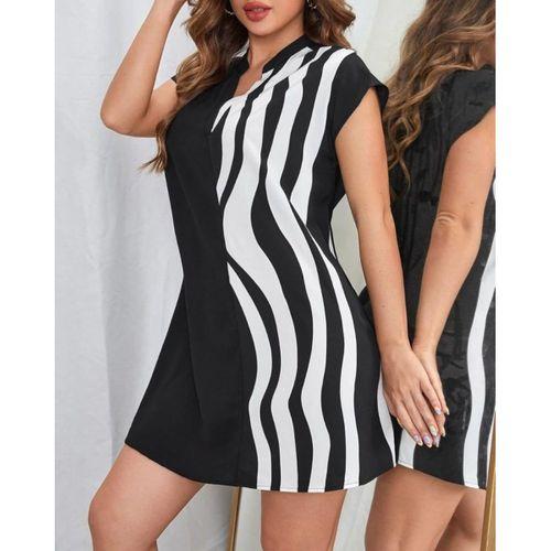 Kadın Dokuma Viskon Kumaş V Yaka Zebra Desenli Elbise