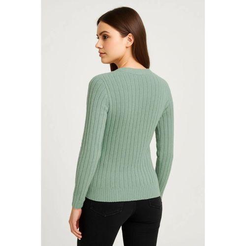 Erkek Bisiklet Yuvarlak Yaka Triko Kazak Pamuklu Kalın Fitilli Dokuma, Regular Fit Uzun Kollu Kışlık Model - Mint Yeşili