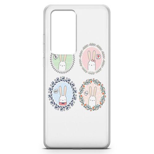 Huawei P40 Pro Kılıf Gülen Tavşanlar Arka Kapak Koruma Desenli Full Koruyucu