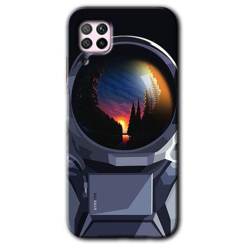 MRCİLETİSİM Huawei P40 Lite Kılıf HD Desen Baskılı Arka Kapak + Temperli Cam - Astronot