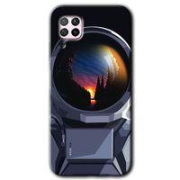 MRCİLETİSİM Huawei P40 Lite Kılıf HD Desen Baskılı Arka Kapak + Temperli Cam - Astronot