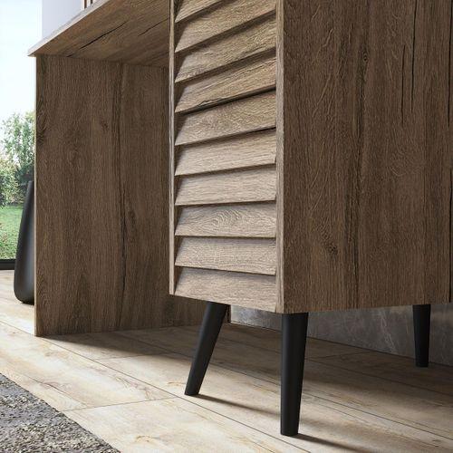 Della Premium 2 Çekmeceli Panjur Desenli Çalışma Masası -Minifiks - Pera / Siyah